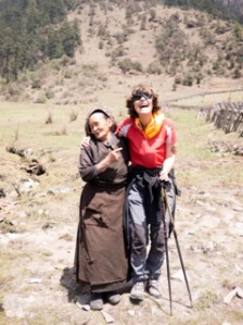 Solukhumbu Trek April/May 2016 - Val and an elderly lady who received an LED light and healthcare